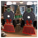 Oudain 2 Set Christmas Express Decoration Steam Table Decoration with Black Tablecloth Vehicle Trip Cardboard Cutout for Xmas Railroad Birthday Party School Classroom Decor