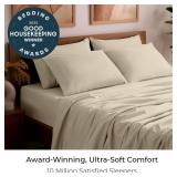 Mellanni Queen Sheet Set - 6-Piece Iconic Collection Bedding, (Including 4 Pillowcases), 16-Inch Deep Pocket, Easy Care, Extra Soft, Cooling Sheets, Brushed Microfiber - Beige