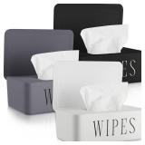 Singhoow 3 Pack Baby Wipes Dispenser Holder Wipe Container for Bathroom with Lid Toilet Tissue Paper Storage Refillable Box for Home Office Cars(Small,Black, White, Gray)