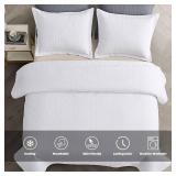 Maple&Stone White Quilt Set Queen Size, Lightweight Bedspread Ultrasonic Chevron Pattern Light Coverlet for All Season Comforter Bedding Decor - 3 Piece Full Bed Cover Sets