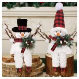 Lulu Home Set of 2 Christmas Snowman Ornaments for Table Mantel Desk Fireplace Home Holiday Decor (Red and Black)