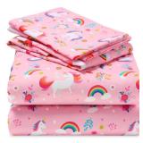 Joiedomi Kids Full Sheet Set Unicorn - 4 Piece Soft Microfiber Bed Sheets - Deep Pocket Wrinkle Free, Cozy Toddler Bedding Set, Fade Resistant Breathable for Boys Girls Teens