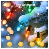 Minetom C7 Multicolor Christmas String Lights - 50ft 2 Pack Vintage Christmas Tree Lights, Outdoor Roofline String Lights with 50+2 Spare Bulbs for Patio Garden Holiday Indoor Home Xmas Decoration