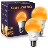DALUXshop Amber Sleep Light Bulbs, Blue Light Blocking, A19 9W(60 Watt Equivalent) Dim Light Bulbs for Lamp, 1800K Warm Light Bulb, E26 for Healthy Sleep Bedroom Kids Room, 4.30X2.35X2.35 Inch, 2 Pack