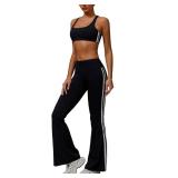 AGYMNX 2 Piece Workout Sets for Women Crossover High Waisted Flare Leggings Gym Yoga Outfit Stretchy Sports Bra Set