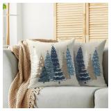 Sivirary Winter Christmas Pillow Covers 18x18 Inch Set of 2 Brown Blue Xmas Tree Decorative Throw Pillowcases Outdoor Holiday Seasonal Farmhouse Cushion Cases Decor for Sofa Couch Bed