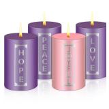 MTLEE Set of 4 Christmas Advent Candles with Words Pillar Candles Advent Wreath Candles for Adult Home Wedding Advent Rings Wreaths Church Receptions Celebrations, Purple Pink (2 x 3