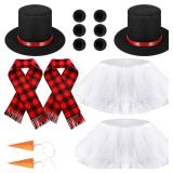 Haysandy 14 Pcs Snowman Christmas Costume Kit for Adult Snowman Hat Carrot Nose Plaid Scarf White 5 Layers Tutu Skirt MISSING ONE HAT