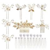 inSowni Gold Wedding Bridal Hair Side Combs+U Shaped Hair Pins Clips Barrettes Leaf Flower Rhinestone Pearl Hair Pieces Updo Accessories Jewelry Headpieces for Women Girls Brides Bridesmaids
