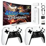 2025New Retro Game Console,40000+Games and 23 Emulators, with Dual 2.4G Wireless Controllers, Plug and Play 4K HD HDMI TV Game Stick White