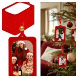 Bucherry 12 Pcs Christmas Velvet Hanging Photo Frame Ornaments 2x3 Inch Vintage Photo Ornaments Display Picture Xmas Frame Craft Kits for Family Christmas Tree Decor Home, Party(Red)