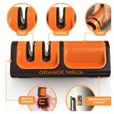 Orange Ninja Mini Knife Sharpener - Coarse & Fine Blade Sharpener, Sharpening System- Knife Sharpeners for Kitchen Knives, Pocket Kitchen Knives Sharpeners with Bottle Opener & Fridge Attachment