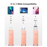 MFi Certified 512GB Flash Drives 3.0 High Speed 3ni1 USB Stick External Storage for iPhone/PC/iPad