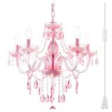 Plug-in 5 Lights Pink Crystal Hanging Pendant Light Acrylic Chandelier with Clear Cord & On/Off Switch H19 D19.7 for Kitchen Island Girls