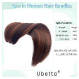 Sew In Real Human Hair Extensions, 18 Inch 100G Weft, Dark Brown Balayage Auburn Brown Highlights, Hand Tied Weft Hair Bundles