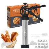 Churro Maker Machine, 21-Piece Stainless Steel Churro Gun Kit, Churros Maker Gun, Cookie Press Set, Hollow Churro, Spritz Cookie Press Gun with Piping Bag, Filler, 6 Tips, 9 Discs, 2 Brushes