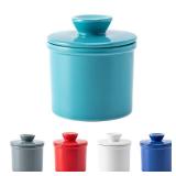 Husfunov Butter Crock with Water Line for Countertop, French Butter Dish with Lid, Ceramic Butter Keeper for Fresh Spreadable Butter, Butter Container Holder for Kitchen and Home Decor, Turquoise