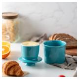 Husfunov Butter Crock with Water Line for Countertop, French Butter Dish with Lid, Ceramic Butter Keeper for Fresh Spreadable Butter, Butter Container Holder for Kitchen and Home Decor, Turquoise