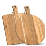 KOLWOVEN Acacia Wood Cutting Board 2 Pack with Handle, Wooden Charcuterie Board Large Paddle Carving Chopping Board Set, Serving Tray for Cheese Meat Fruit Pizza Bread Baking