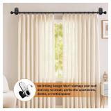 Curtain Rods No Drilling 32 to 58 in, USFOOK 5/8 Inch No Drill Curtain Rods for Windows with 3M Adhesive Brackets, Renter Friendly Curtains Pole with Black Round Finials