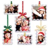 UNIQOOO 6Pcs Silver Wave Christmas Acrylic Picture Frame Ornaments, 3 Sizes for Xmas Tree Decor, Festive Hanging Decoration, Double-Sided Photo Frames for Holiday, Home, Party