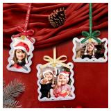 UNIQOOO 6Pcs Silver Wave Christmas Acrylic Picture Frame Ornaments, 3 Sizes for Xmas Tree Decor, Festive Hanging Decoration, Double-Sided Photo Frames for Holiday, Home, Party
