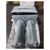 BOYATU Travel Makeup Bags Cosmetic Organizer Bag: 3 Pcs Set Large Capacity Floral Make up Bag with Compartments - Waterproof Leather Lay Flat Toiletry Bags for Women (01-Light Blue)