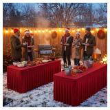 HolidayIdeas 2 Pack Red Spandex Table Cover for 8 Foot Table, Fitted Stretch 96 Inch Skirt for Christmas Buffet, Large Party