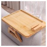 Danfoxer Couch Arm Tray with 360°Phone,Bamboo Folding Sofa Tray,Sofa Armrest Trays Clip-On Couch Desk for Drinks,Snacks,Phone,Remote Control Natural