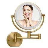 LEDOOLE Antique Brass Rechargeable Wall Mounted Makeup Mirror, 1X/10X Magnifying Mirror for Bathroom, 8 Inch 2 Sided 360 Swivel Extendable Arm Vanity Shaving Mirror for Bathroom