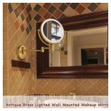 LEDOOLE Antique Brass Rechargeable Wall Mounted Makeup Mirror, 1X/10X Magnifying Mirror for Bathroom, 8 Inch 2 Sided 360 Swivel Extendable Arm Vanity Shaving Mirror for Bathroom