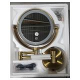 LEDOOLE Antique Brass Rechargeable Wall Mounted Makeup Mirror, 1X/10X Magnifying Mirror for Bathroom, 8 Inch 2 Sided 360 Swivel Extendable Arm Vanity Shaving Mirror for Bathroom