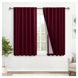 XWZO 100% Blackout Window Curtains with Tiebacks - Thermal Insulated and Noise Reduction Window Treatment with Black Liner for Bedroom/Living Room, Rod Pocket/Back Tab, Burgundy, W52 x L45, Set of 2