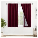 XWZO 100% Blackout Window Curtains with Tiebacks - Thermal Insulated and Noise Reduction Window Treatment with Black Liner for Bedroom/Living Room, Rod Pocket/Back Tab, Burgundy, W52 x L45, Set of 2