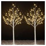 2-Pack 4FT Lighted Birch Trees (Higher Size & Floor Standing), 96 LED Twinkling Birch Christmas Tree Lights for Indoor & Outdoor, 2 Modes Warm White Tree Lights for Christmas Thanksgiving Home Decor