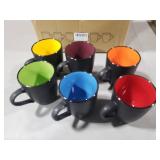 Qipecedm 6 Pack Porcelain Coffee Mugs Set, 12 Ounces Ceramic Coffee Mugs, Matte Black Coffee Mug, Restaurant Cups for Coffee, Tea, Cappuccino, Cocoa, Cereal, Black outside and Colorful inside