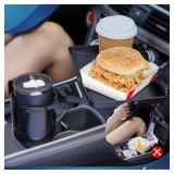 This Hill Cup Holder Tray for Car, 2 in 1 Detachable Car Food Table Tray with Solid Base & Phone Slot,Car Cup Holder Expander with 360°Rotation Tray for Travel Road Essentials