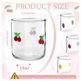 Sel Natural 4 Pcs Fruit Icon Glasses Set, 14oz Cherry Lemon Apple Grape Aesthetic Glass Cup Icon Stemless Coffee Cocktail Glassware Cup for Birthday Summer Party Supplies Gift
