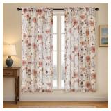 OVZME Crushed Floral Sheer Curtains for Bedroom 63 Inch Length for Living Room 2 Panels Set, Soft Airy Printed Design Textured Light Filtering Drapes, Semi Sheer Bedroom Curtains, Each 42Wx63L inches