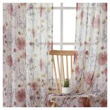 OVZME Crushed Floral Sheer Curtains for Bedroom 63 Inch Length for Living Room 2 Panels Set, Soft Airy Printed Design Textured Light Filtering Drapes, Semi Sheer Bedroom Curtains, Each 42Wx63L inches