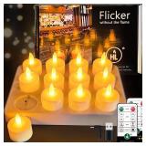 HL Rechargeable Tea Lights with Remote & Charging Base,12pcs 50+Hours Rechargeable Battery Operated Tea Lights Timer, LED Votive TeaLights Flameless Candles Yellow Light for Wedding Home Party Decor