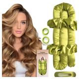 BLINKEEN Jumbo Heatless Hair Curler Set-Satin Heatless Curls Overnight, Jumbo Curling Rod Headband, No Heat Curlers To Sleep in (Green)