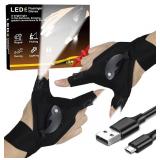 HikooLSS Waterproof Rechargeable LED Flashlight Gloves, Adjustable Strap, One Size Fit All, Black