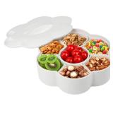 LOSYHU Divided Serving Dishes with Lid, Melamine Appetizer Tray with 7 Removable Compartment, Divided Serving Platter for Chips and Dip, Nuts and Snacks, White