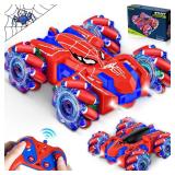 Kikikid Spider Remote Control Car for Boys, Rechargeable RC Cars Toys with Cool Lights, 2.4Ghz Double Sided Drift RC Stunt Cars, 360°Rotating 4WD Off-Road Race Car for 4-6 6-12 Boy Kids Gifts
