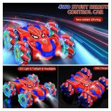 Kikikid Spider Remote Control Car for Boys, Rechargeable RC Cars Toys with Cool Lights, 2.4Ghz Double Sided Drift RC Stunt Cars, 360°Rotating 4WD Off-Road Race Car for 4-6 6-12 Boy Kids Gifts