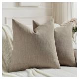 FUTEI Coffee Chenille Decorative Throw Pillow Covers 18x18 Inch Set of 2,Soft Cozy Faux Linen Textured Cushion Case,Farmhouse Home Decor for Couch Living Room