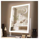 HIEEY Lighted Makeup Mirror, Hollywood Vanity Mirror with Lights, Three Color Lighting Modes, and 5X Magnification Mirror, Smart Touch Control, 360°Rotation (17.3in,White,Gift Box)