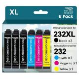 KERFOINK 232XL Remanufactured for Epson 232XL Ink Cartridge Combo Pack 232 XL with Workforce WF-2930 WF-2950 Expression XP-4200 XP-4205 Printer (6 Pack, 3 Black Cyan Yellow Magenta)
