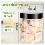 Mfacoy 6 Pack Plastic Jars with Lids, 8 oz Clear Storage Container, Leakproof Plastic Mason Jars, Empty Round Slime Container, Cosmetic Jars for Storing Dry Food, Peanut, Spice, Cookie, Candy